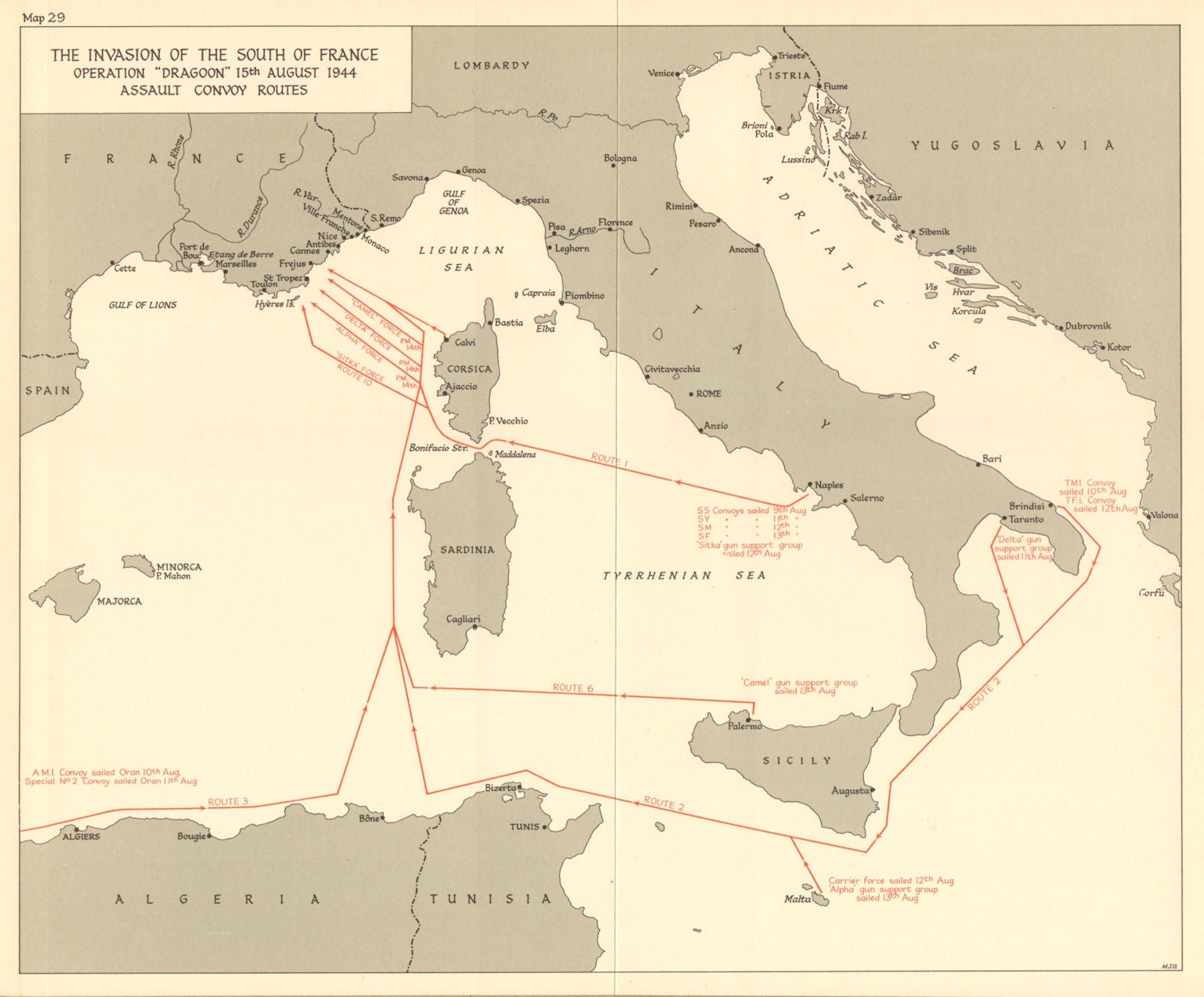 Operation Dragoon 15 August 1944. Assault. Invasion of South of France 1961 map